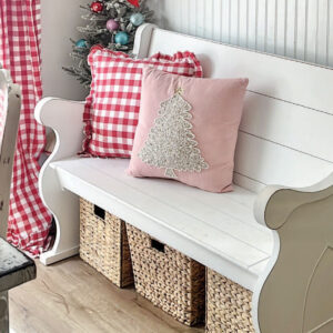 Bench with pink pillows