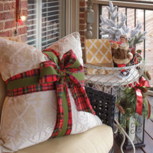 Throw pillow wrapped in a bow