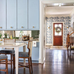 Kitchen with blue cabinets