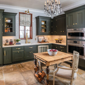 Kitchen with green cabinets