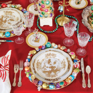 Holiday festive candy table setting