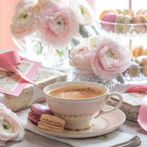 Tea setting with pink flowers