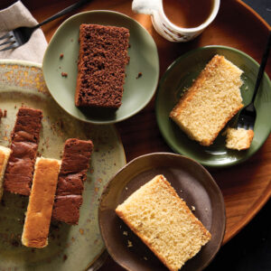 Vanilla and chocolate cake piece