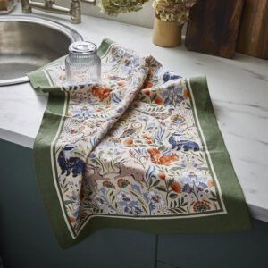 Blackthorn tea towel on counter