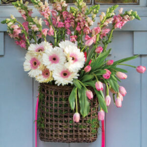 Flower basket hanging on door