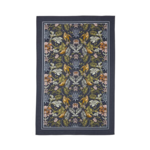 Finch and flower tea towel on white background