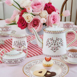 Red checker place mat with pink flowers