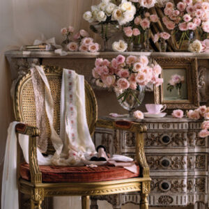 Pink florals with chair