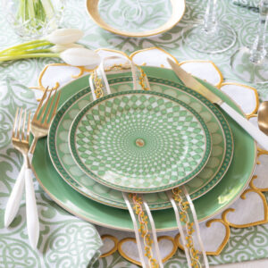 Green table setting with ribbon