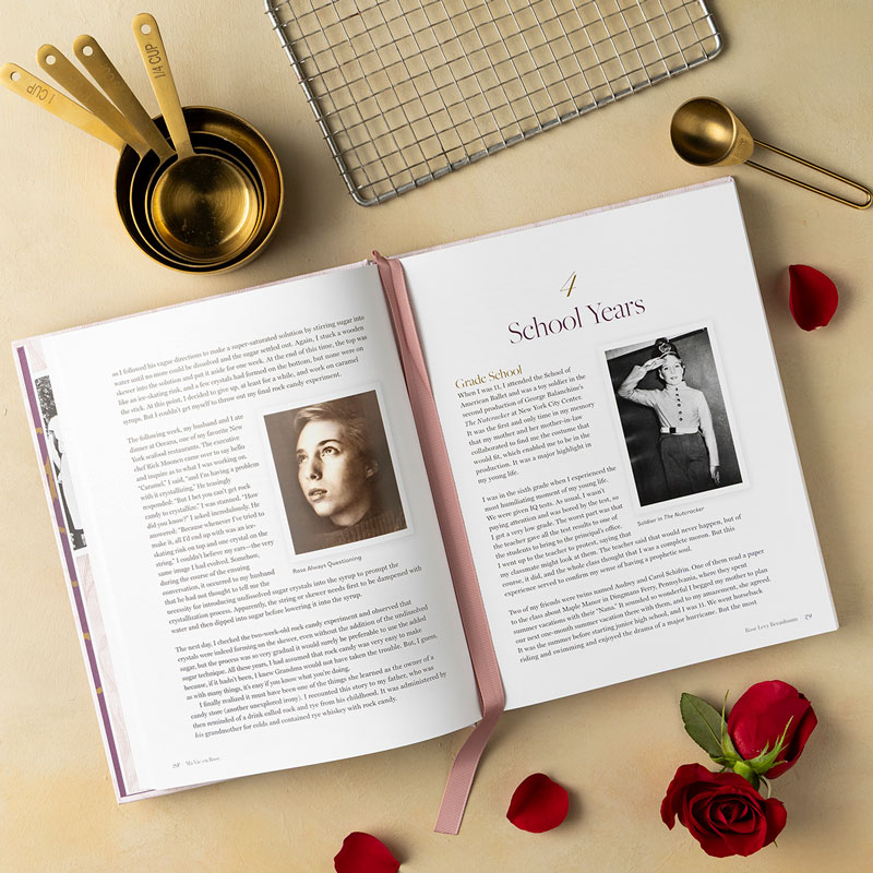 Ma Vie en Rose internal spreads with roses, gold measuring cups