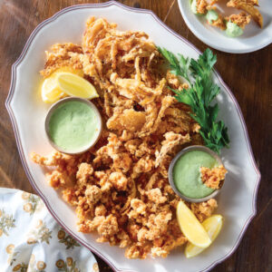 Fried crawfish bites with lemon and dipping sauce