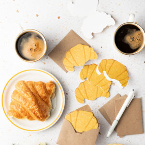 Croissant note cards with croissant and coffee