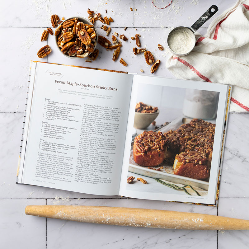 Bread Baker's Companion internal spread with rolling pin and bread crumbs