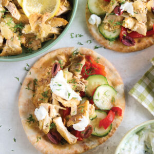 Cucumber, chicken, and pita bread