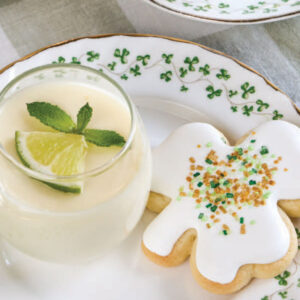 Clover cookie and cocktail on clover plate
