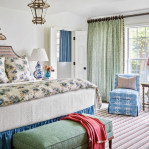 Bedroom with blue and green