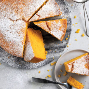 Orange cake with powdered sugar