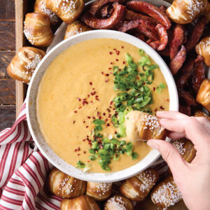 Beer cheese dip with pretzels
