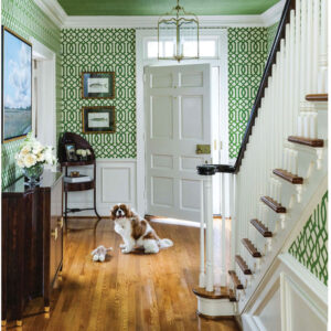 Green entry way with dog