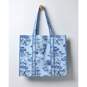 Blue quilted tote bag