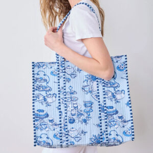 Blue quilted tote bag