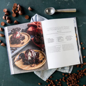 Comfort Made Delicious styled internal spreads with chocolate pieces and ice cream scoop