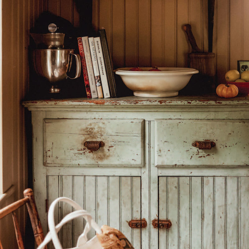 Antique green worn cabinet