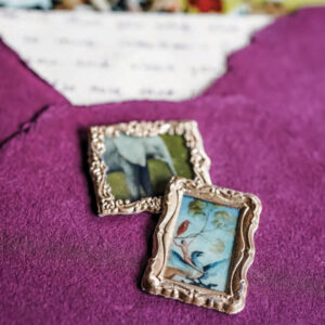 Stamp on purple envelope