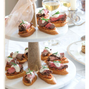 Crostini on tier with ribbon