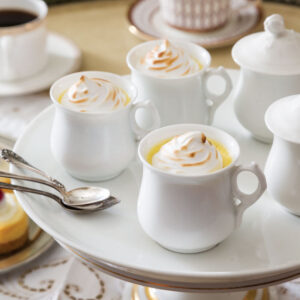Dessert in white cup