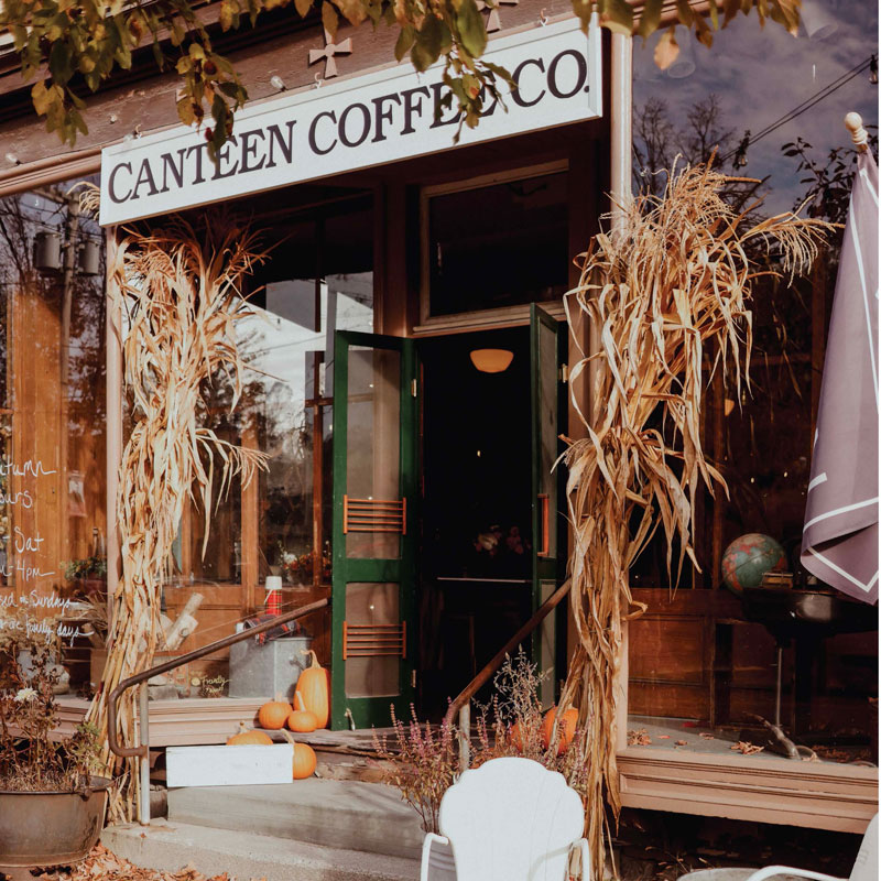 Coffee shop with corn stalks and fall decor