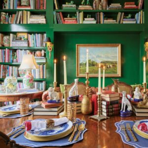 Table setting with green wall