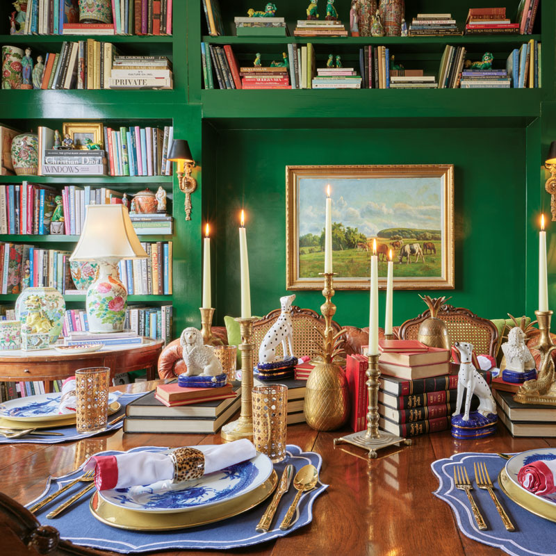Table setting with green wall