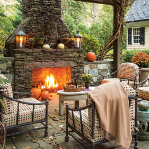 Cozy backyard fireplace