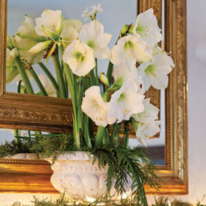 White flowers on mantle