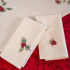 holly embroidered napkins