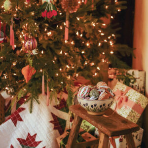 Christmas tree and bench